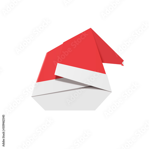 Paper Santa Hat. Red origami Santa Claus hat ornament.