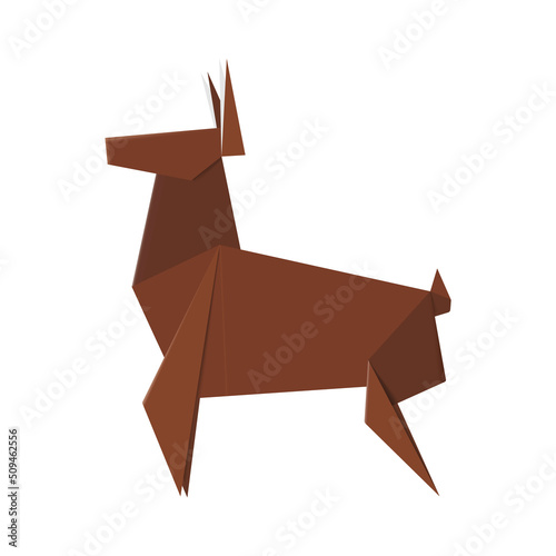 Paper folded deer. Brown origami reindeer ornament