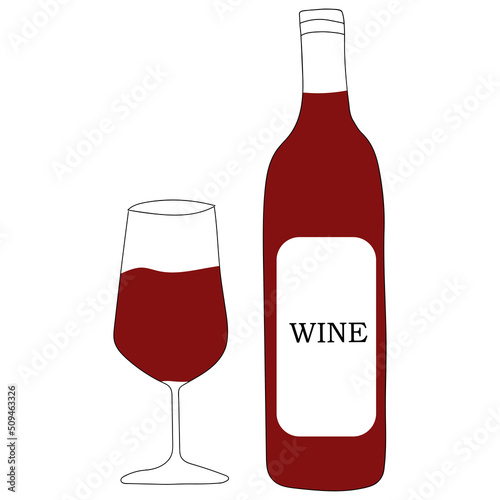 Red wine in a bottle and a glass of wine .vector illustration in doodle style.