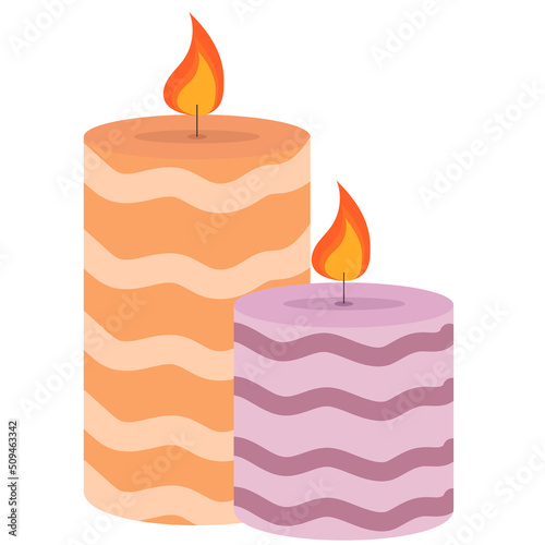 Burning cute wax and paraffin scented candles. Candles decor for home and comfort, holiday