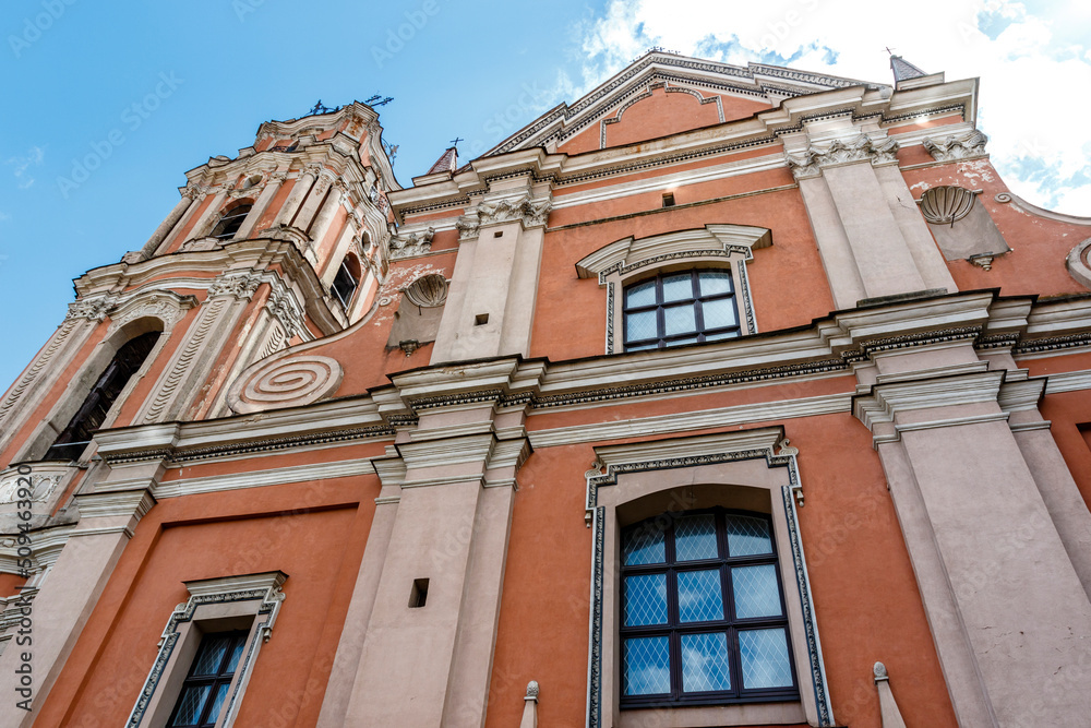 Facade of the Catholic church Of All Saints in Vilnius, Lithuania, Europe