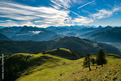 Incredible view on Swiss Alps as seen from top of Chli Aubrig © Michal