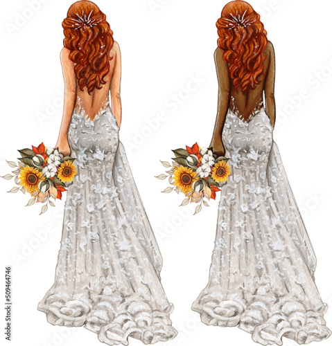 Watercolor boho bride back view