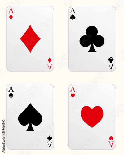 A set of ace playing cards in isolated background