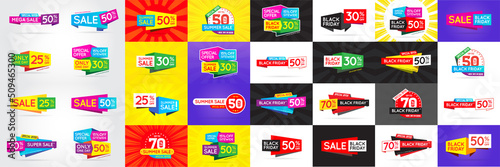 Big Set of Sale Signs, Banners, Posters, Cards. Vector. Black Friday, Cyber Monday..