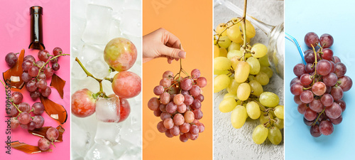 Collage with fresh ripe grapes photo
