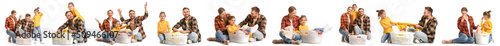 Set of family with laundry ...