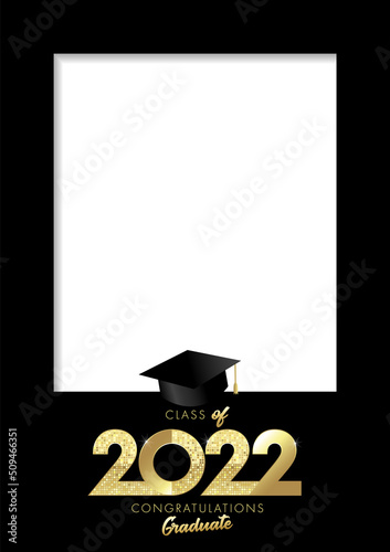 Class of 2022 Graduation, A4 photo frame. Congratulations Graduation with academic cap, You did it. High school graduate party template