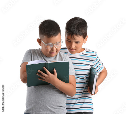 Little boys with books on w...