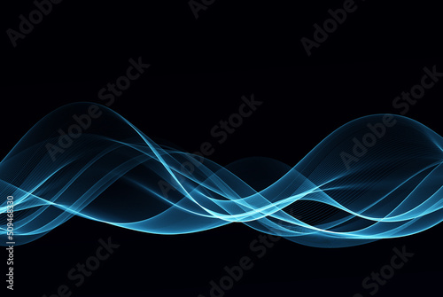 Blue transparent smooth elegant wave on black background, design element
