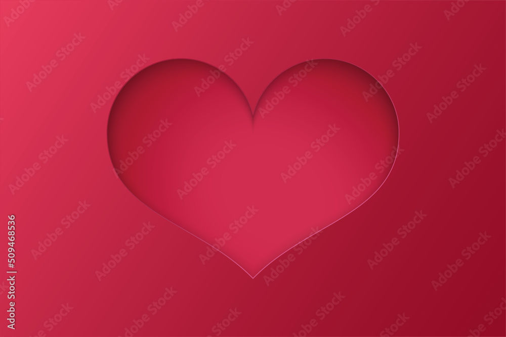 modern card shaped heart, red heart background, love day
