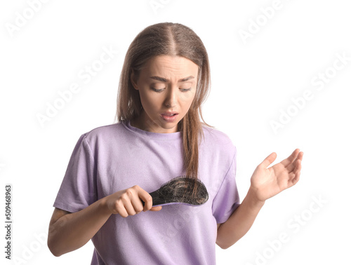 Stressed young woman with h...