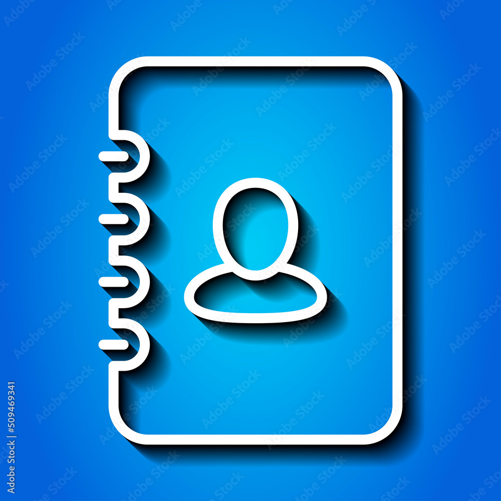 Notebook Simple icon vector. Flat design. White icon with shadow on blue background Notebook Simple icon vector. Flat design. White icon with shadow on blue background