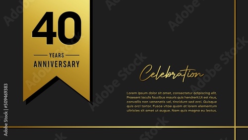 40 years anniversary logo with golden ribbon for booklet, leaflet, magazine, brochure poster, banner, web, invitation or greeting card. Vector illustrations.