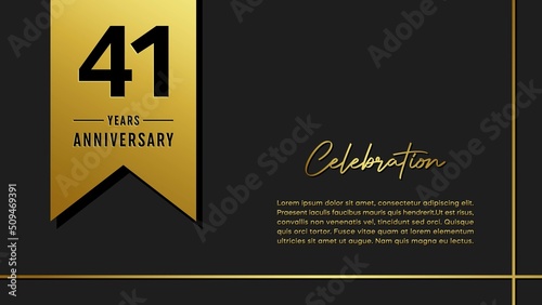 41 years anniversary logo with golden ribbon for booklet, leaflet, magazine, brochure poster, banner, web, invitation or greeting card. Vector illustrations.