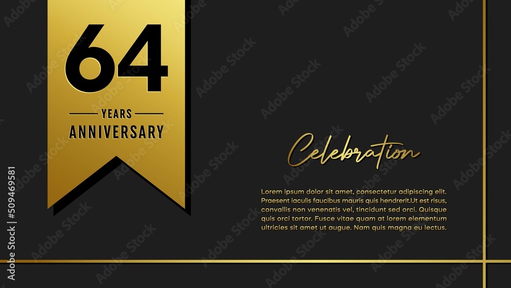 64 years anniversary logo with golden ribbon for booklet, leaflet, magazine, brochure poster, banner, web, invitation or greeting card. Vector illustrations. 64 years anniversary logo with golden ribbon for booklet, leaflet, magazine, brochure poster, banner, web, invitation or greeting card. Vector illustrations.