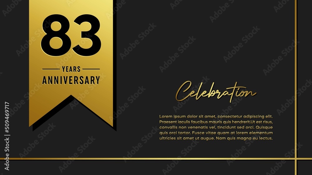 83 years anniversary logo with golden ribbon for booklet, leaflet, magazine, brochure poster, banner, web, invitation or greeting card. Vector illustrations. 83 years anniversary logo with golden ribbon for booklet, leaflet, magazine, brochure poster, banner, web, invitation or greeting card. Vector illustrations.