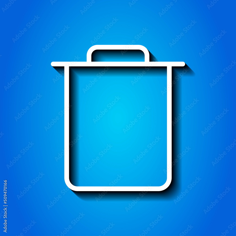 Trash simple icon vector. Flat design. White icon with shadow on blue background Trash simple icon vector. Flat design. White icon with shadow on blue background