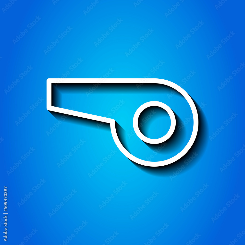 Whistle simple icon vector. Flat design. White icon with shadow on blue background Whistle simple icon vector. Flat design. White icon with shadow on blue background