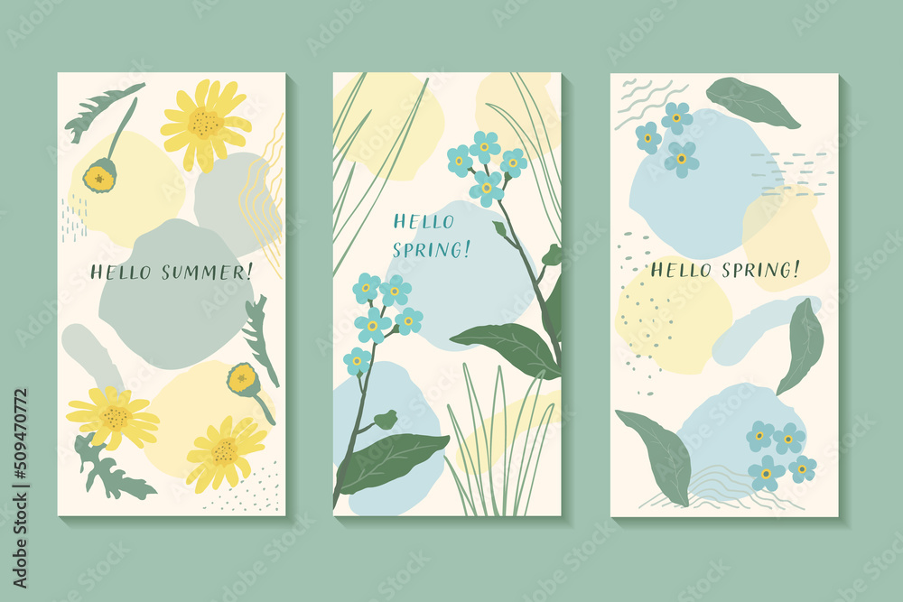 Set abstract floral illustration for postcards, wall art, banner, background