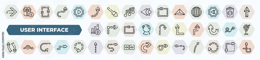 set of 40 thin line user interface icons. outline icons such as curved ...