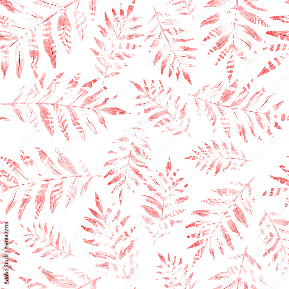 Watercolor seamless pattern with colorful abstract tropical leaves. Bright summer print with exotic plants. Creative trendy botanical textile design.	