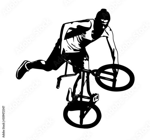 bmx bicyclist performing stunt tricks - sketch vector artwork
