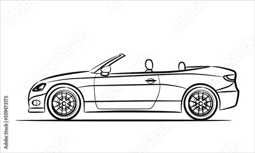 Modern sport car cabriolet, abstract silhouette on white background. Hand drawn modern super car silhouette. Vehicle icons view from side. Vector illustration