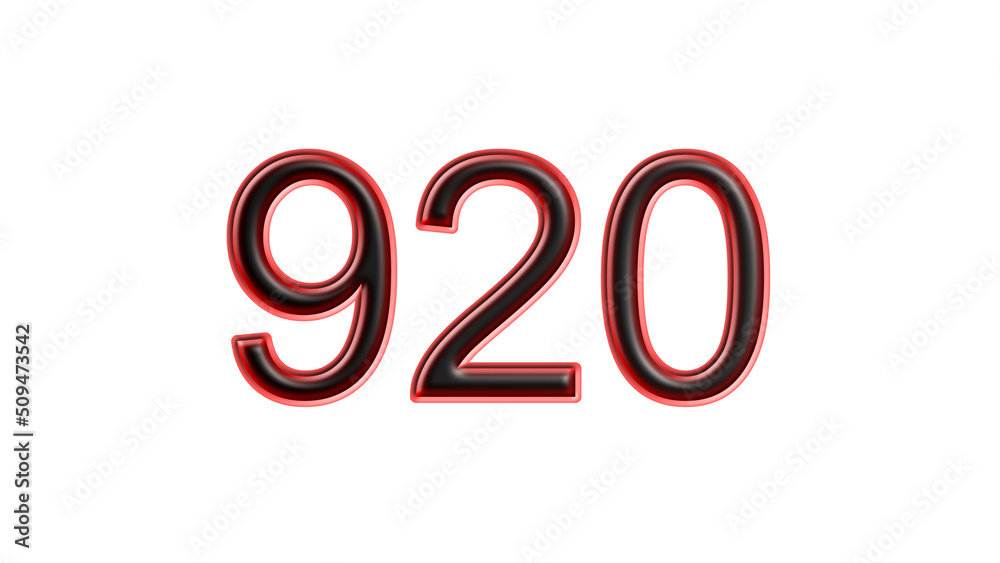red 920 number 3d effect white background