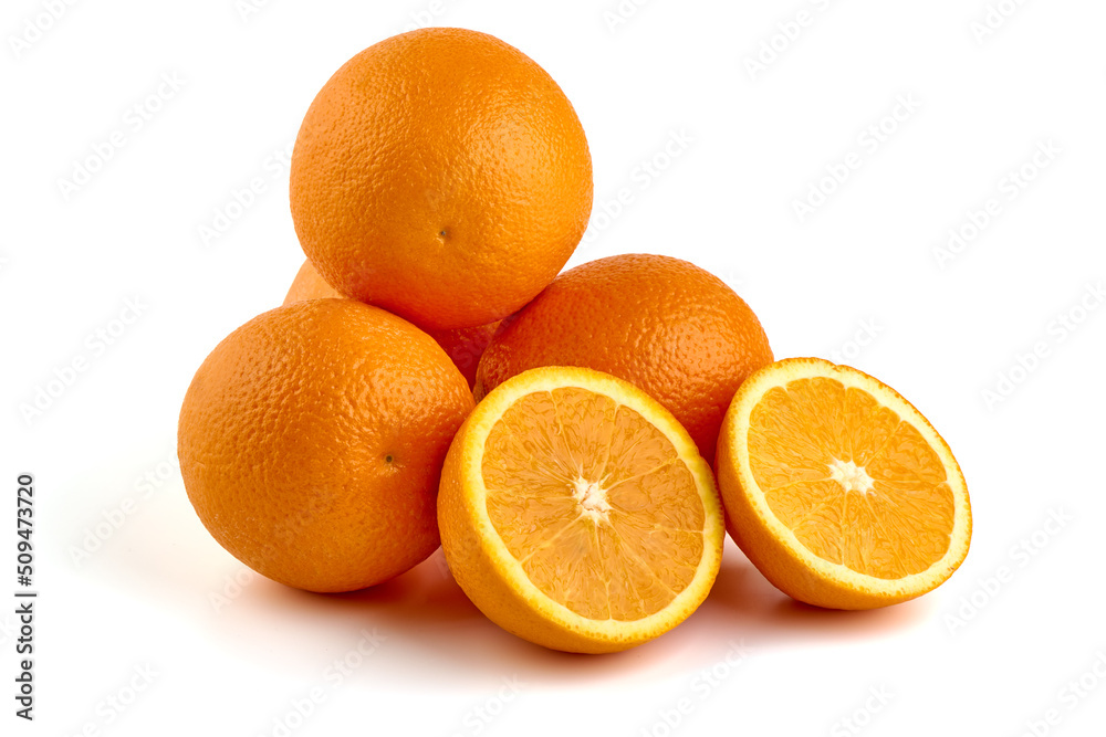 Fresh oranges, isolated on white background. High resolution image. Fresh oranges, isolated on white background. High resolution image.