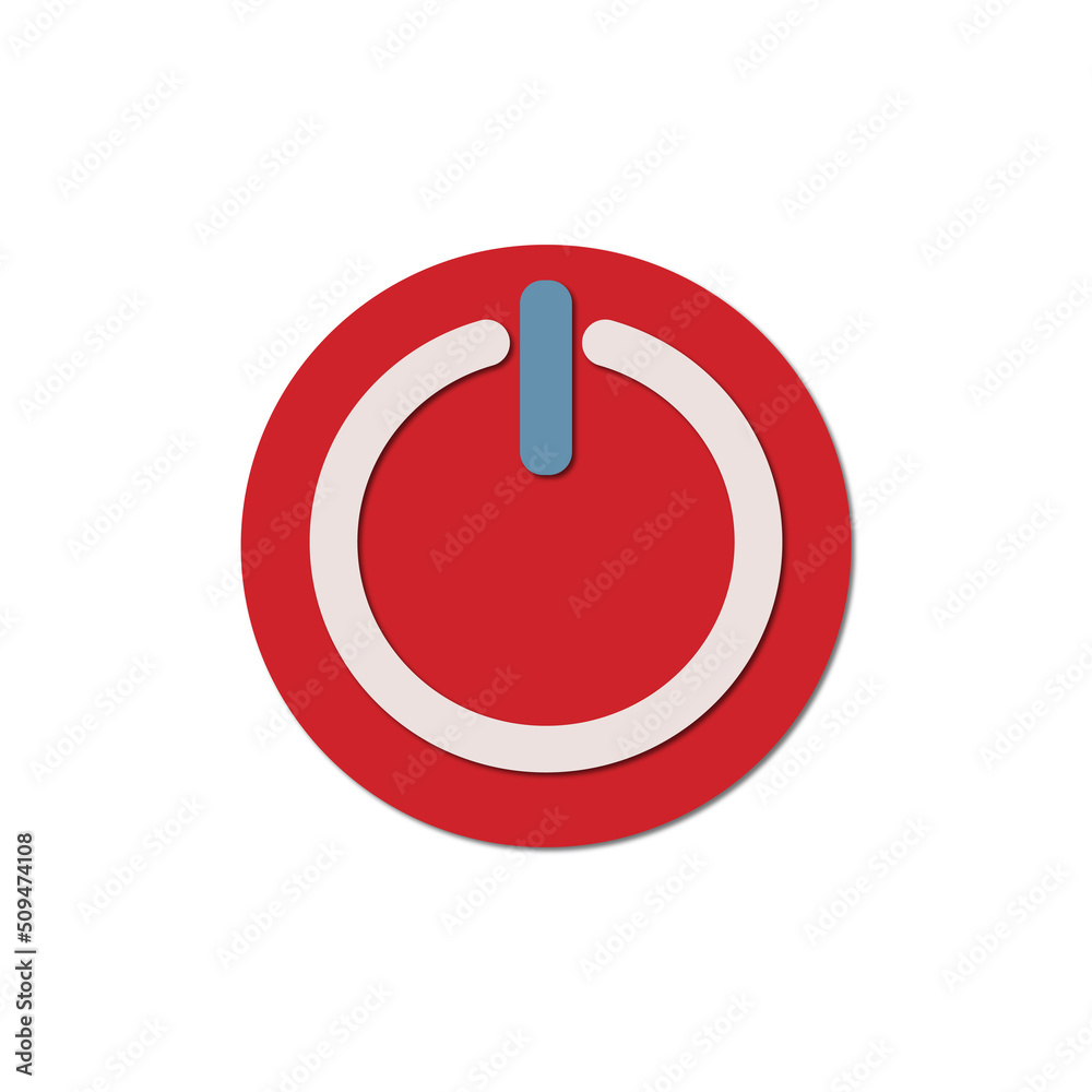 Power button icon. 3d render. Interface button isolated on white.Icon for business, seo and social media marketing Power button icon. 3d render. Interface button isolated on white.Icon for business, seo and social media marketing