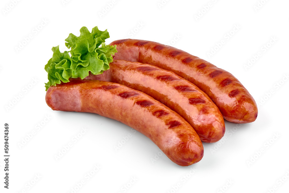 Grilled bavarian sausages, isolated on white background. Grilled bavarian sausages, isolated on white background.