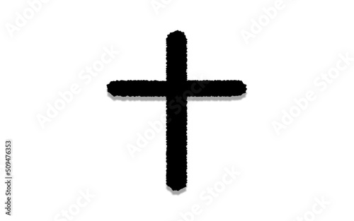 black cross drawn with a brush on a white isolated background