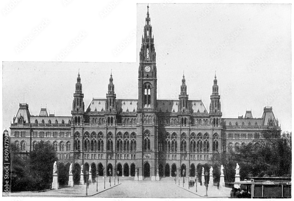 Rathaus (Town Hall) building in Vienna, Austria by the architect Friedrich von Schmidt. Publication of the book 