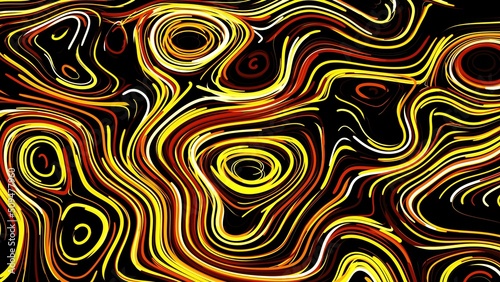 Abstract creative bg with curled lines like yellow trails on surface. Lines form swirling pattern like curle noise. Abstract 3d bright creative festive bg. 3d render