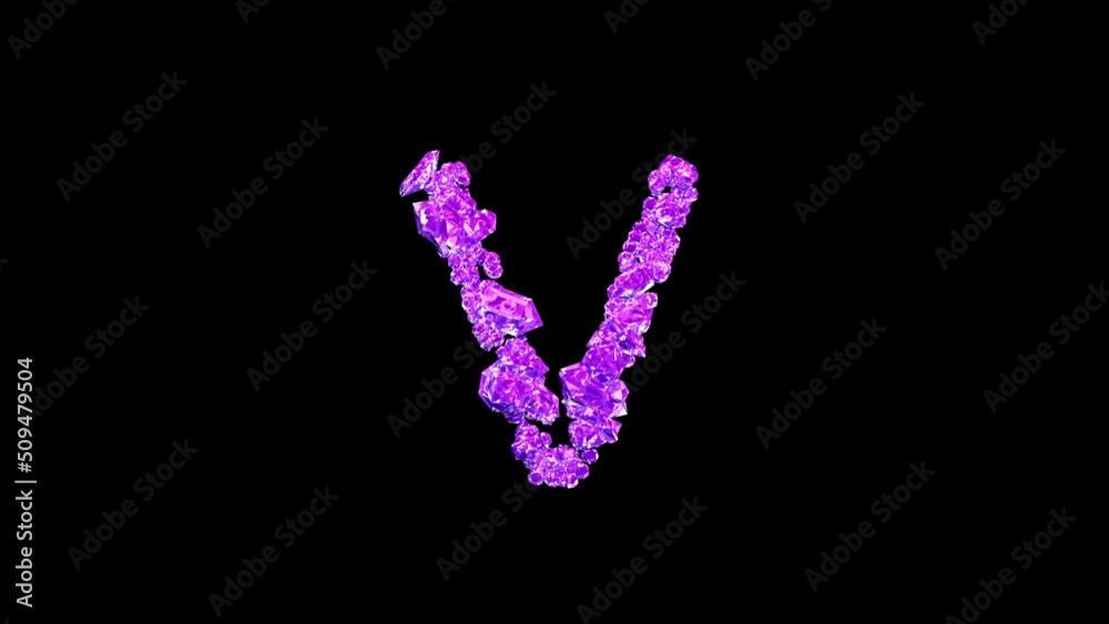 purple jewels letter V with animated reflections on black, isolated - loop video purple jewels letter V with animated reflections on black, isolated - loop video