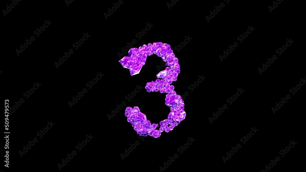 pink gemstones number 3 with animated reflections on black, isolated - loop video pink gemstones number 3 with animated reflections on black, isolated - loop video