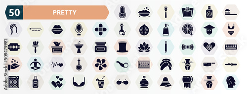 pretty filled icons set. glyph icons such as avocado, brushing, band aid, asian, washbowl, elegante, cardiogram, head towel, makeup remover, fragance icon.