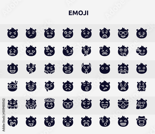 emoji filled icons set. glyph icons such as angry emoji, slightly frowning emoji, cry suspect yawning shocked cool in love frowning with open mouth icon.
