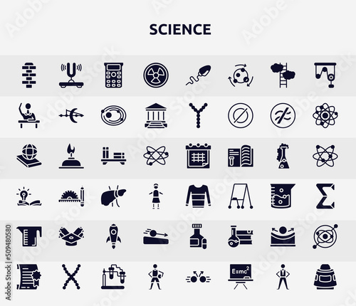 science filled icons set. glyph icons such as hopscotch, hazardous, raising hand, bookshelf, sweatshirt, scholarship, acceleration, concave, basketball player icon.