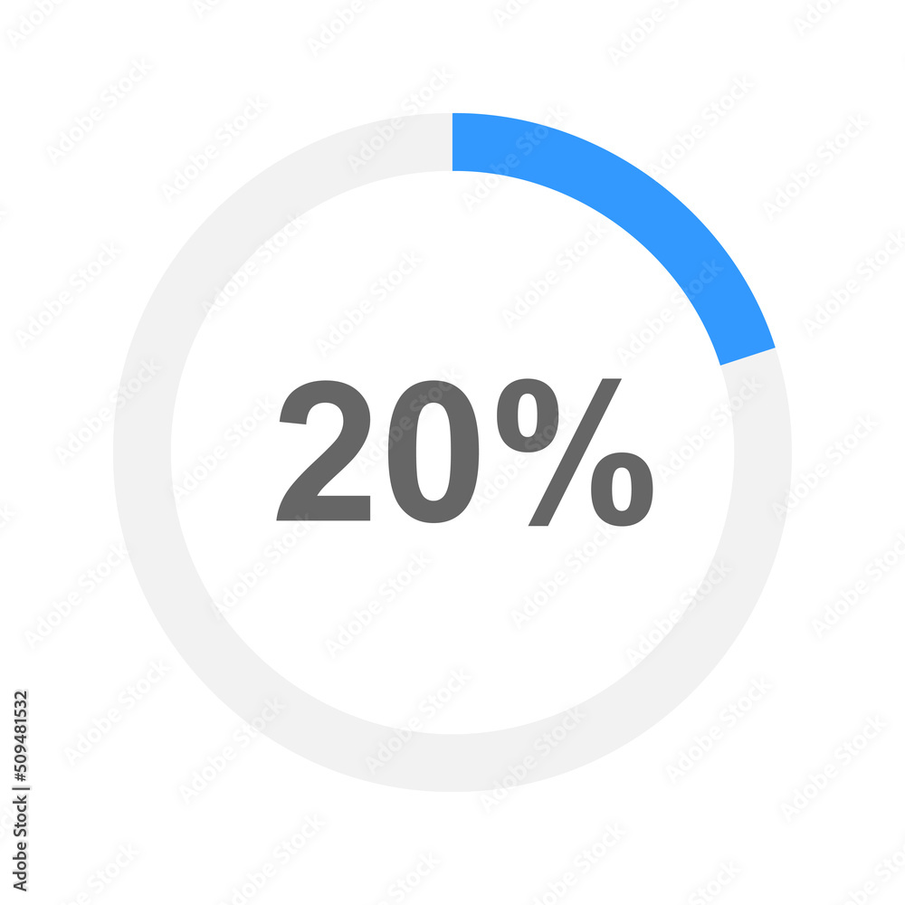 Round progress bar filled on 20 percent. Loading, waiting, transfer, buffering, downloading or battery charging icon. Infographic element for web site or mobile app interface. Vector flat illustration Round progress bar filled on 20 percent. Loading, waiting, transfer, buffering, downloading or battery charging icon. Infographic element for web site or mobile app interface. Vector flat illustration