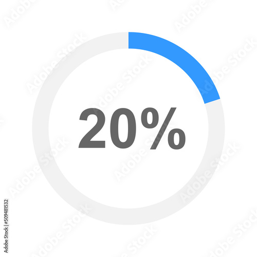 Round progress bar filled on 20 percent. Loading, waiting, transfer, buffering, downloading or battery charging icon. Infographic element for web site or mobile app interface. Vector flat illustration