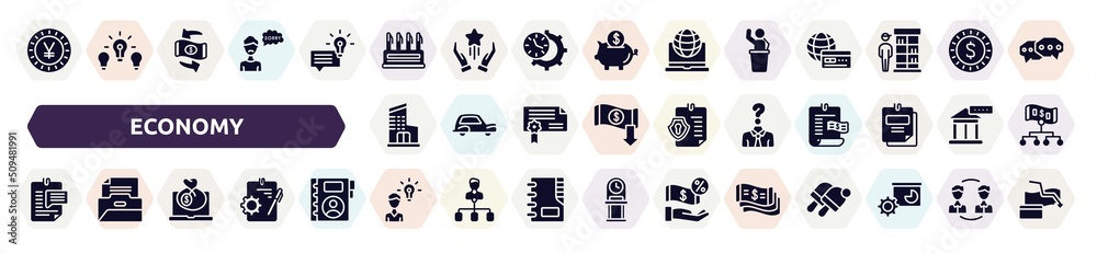economy filled icons set. glyph icons such as yen, pen container, auctioneer, department, anonymity, enquiry, bank online, opinion, money flow icon. economy filled icons set. glyph icons such as yen, pen container, auctioneer, department, anonymity, enquiry, bank online, opinion, money flow icon.