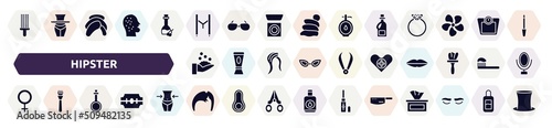 hipster filled icons set. glyph icons such as circular comb, suspenders, softener, hygienic, health care, femenine, potions, man hair, kitchen pack icon.