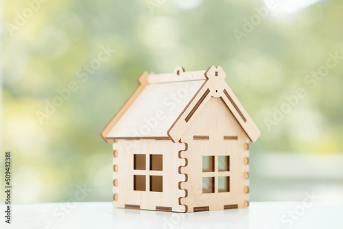 Mini residential craft house on a green summer background © ALEXSTUDIO