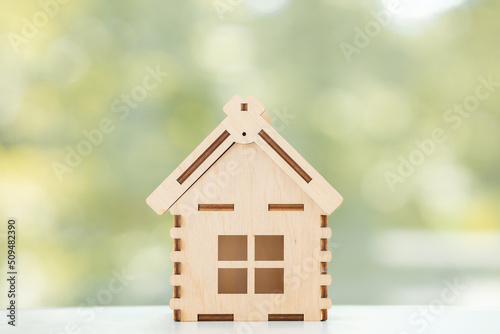 Mini residential craft house on a green summer background © ALEXSTUDIO