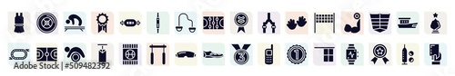 soccer filled icons set. glyph icons such as sport wear, gymnastics, fitness watch, bicycle fork, biceps curl, basketball field, boxing bag, goggle, offside icon.