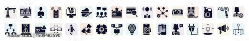general filled icons set. glyph icons such as construction crane, coworking, beauty care, brand awareness, filament, business incubator, chain, future technology, hr manager icon.