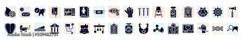 dental care filled icons set. glyph icons such as donor, healthy tooth, childrens stories, blood sample, admision form, buggy, blood bank, crib mobile, body weight icon.