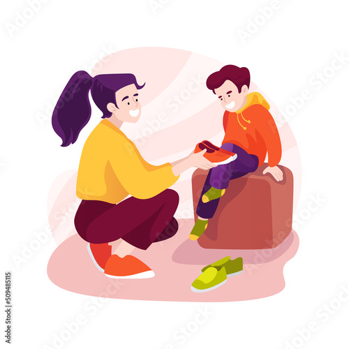 Trying on shoes isolated cartoon vector illustration.